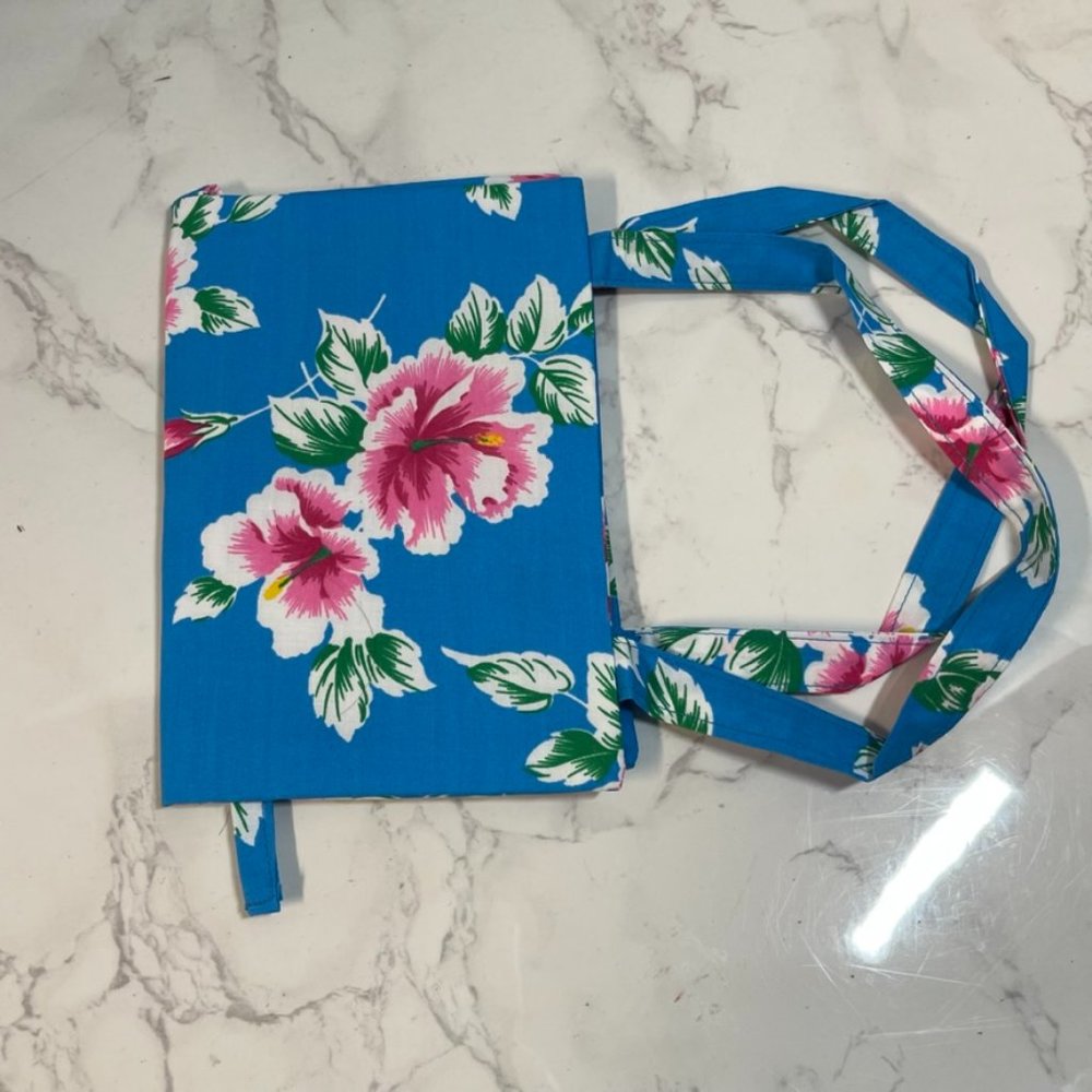 Hawaiian fabric bookcover with handles and bookmark